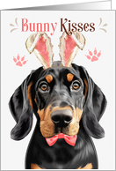 Easter Bunny Kisses Black and Tan Coonhound Dog in Bunny Ears card