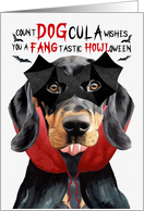 Black and Tan Coonhound Dog Funny Halloween Count DOGcula card