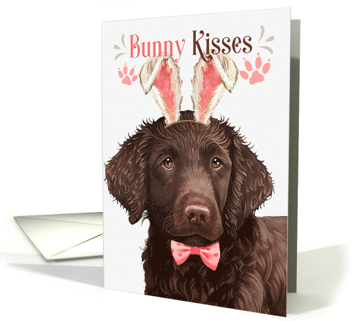 Easter Bunny Kisses Curly Coated Retreiver Dog in Bunny Ears card