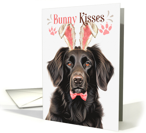 Easter Bunny Kisses Flat Coat Retriever Dog in Bunny Ears card
