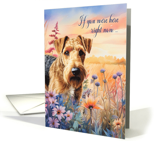 Miss You Airedale Terrier Dog in a Summer Wildflower Meadow card