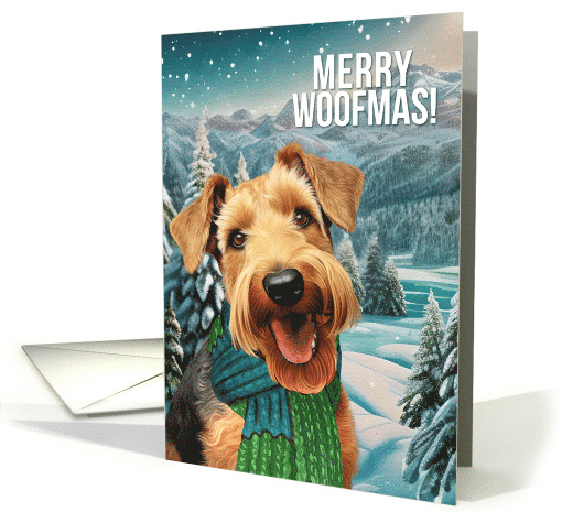 Merry Woofmas Airedale Terrier Dog in a Winter Scarf card (1812544)