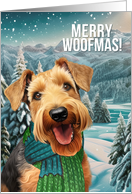 Merry Woofmas Airedale Terrier Dog in a Winter Scarf card