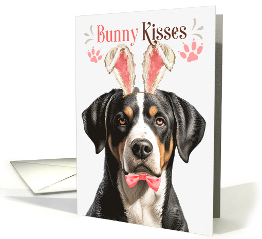 Easter Bunny Kisses Greater Swiss Mountain Dog in Bunny Ears card