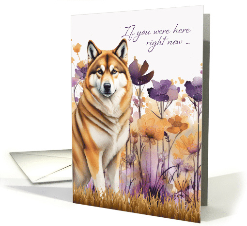 Miss You Akita Dog in a Purple Wildflower Meadow card (1812858)