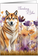 Thinking of You Akita Dog with Purple Wildflowers card