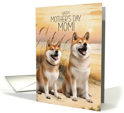 Akita Dogs Mother's Day Sunset Beach Cove card (1812932)