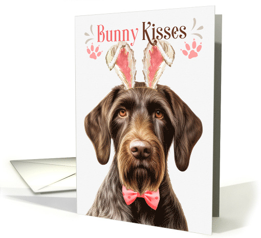 Easter Bunny Kisses German Wirehair Pointer Dog in Bunny Ears card