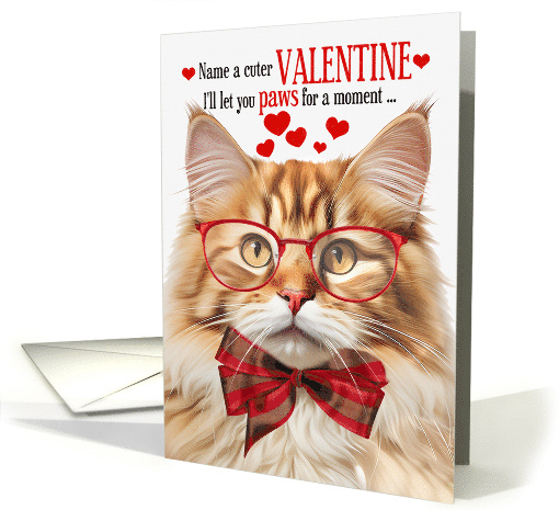 Fluffy Orange Tabby Cat Valentine's Day with Feline Humor card