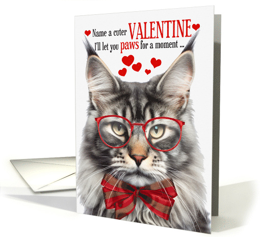 Silver Tabby Maine Coon Cat Valentine's Day with Feline Humor card