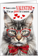 Silver Tabby Maine Coon Cat Valentine’s Day with Feline Humor card