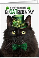 Black Fluffy Cat Funny St CATrick’s Day Lucky Charm card