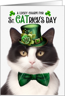 Black and White Cat Funny St CATrick’s Day Lucky Charm card