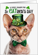 Devon Rex Cat is a Funny St CATrick’s Day Lucky Charm card