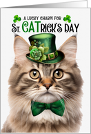 Tri Color Fluffy Tabby Cat Funny St CATrick’s Day Lucky Charm card