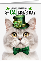 Silvery Champagne Tabby Cat Funny St CATrick’s Day Lucky Charm card