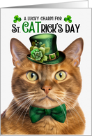 Solid Ginger Tabby Cat Funny St CATrick’s Day Lucky Charm card