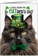 Brown Maine Coon Cat Funny St CATrick’s Day Lucky Charm card