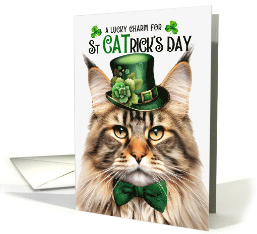 Brown Tabby Maine Coon Cat Funny St CATrick's Day Lucky Charm card