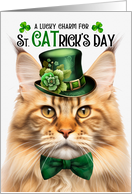 Orange Tabby Maine Coon Cat Funny St CATrick’s Day Lucky Charm card