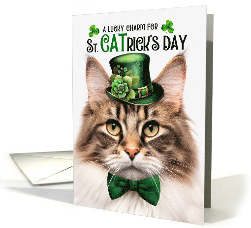 Marble Norwegian Forest Cat Funny St CATrick's Day Lucky Charm card