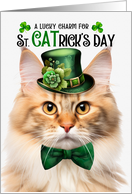 Peach Norwegian Forest Cat Funny St CATrick’s Day Lucky Charm card