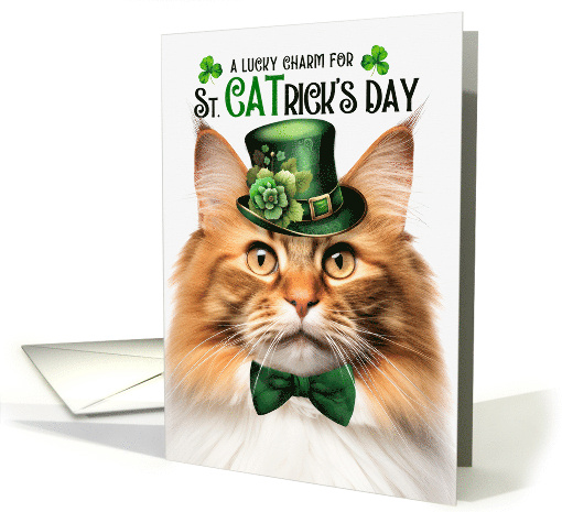 Ginger Norwegian Forest Cat Funny St CATrick's Day Lucky Charm card