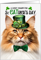 Ginger Norwegian Forest Cat Funny St CATrick’s Day Lucky Charm card