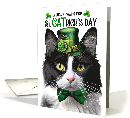 Tuxedo Cat Funny St CATrick's Day Lucky Charm card (1817062)