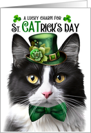 Tuxedo Cat Funny St CATrick’s Day Lucky Charm card