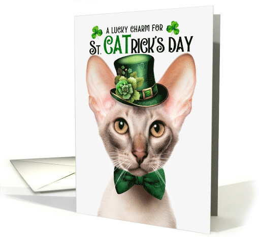 Fawn Oriental Shorthair Cat Funny St CATrick's Day Lucky Charm card