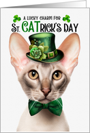 Fawn Oriental Shorthair Cat Funny St CATrick’s Day Lucky Charm card