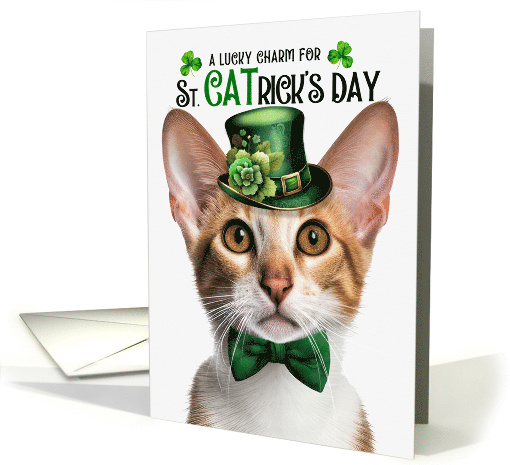 Tabby Oriental Shorthair Cat Funny St CATrick's Day Lucky Charm card