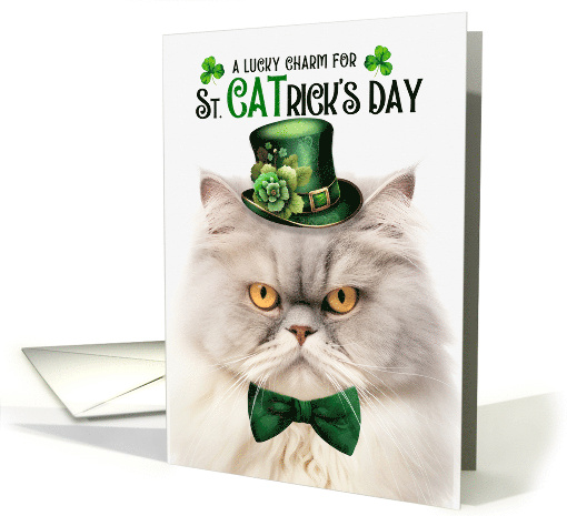 Silver Tabby Persian Cat Funny St CATrick's Day Lucky Charm card
