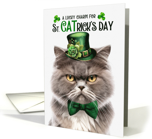 Smoke Persian Cat Funny St CATrick's Day Lucky Charm card (1817078)