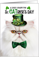 White Cat Funny St CATrick’s Day Lucky Charm card