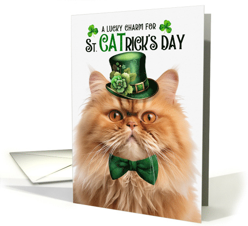 Ginger Persian Cat Funny St CATrick's Day Lucky Charm card (1817084)