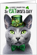 Russian Blue Cat Funny St CATrick’s Day Lucky Charm card