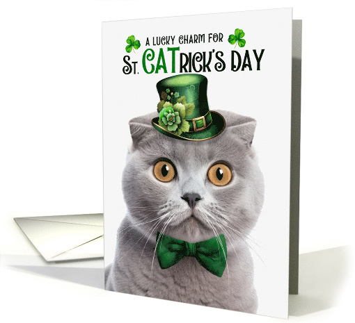 Gray Scottish Fold Cat Funny St CATrick's Day Lucky Charm card