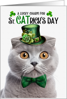 Gray Scottish Fold Cat Funny St CATrick’s Day Lucky Charm card
