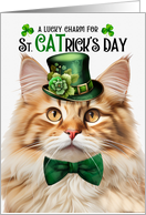 Fluffy Orange Tabby Cat Funny St CATrick’s Day Lucky Charm card