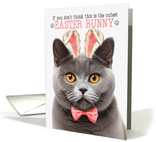 Gray British Shorthair Cat Cutest Easter Bunny Funny Kitty Puns card