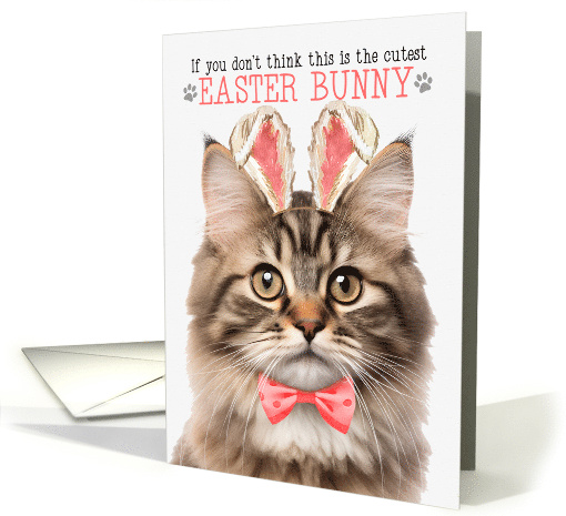 Fluffy Tri Color Tabby Cat Cutest Easter Bunny Funny Kitty Puns card
