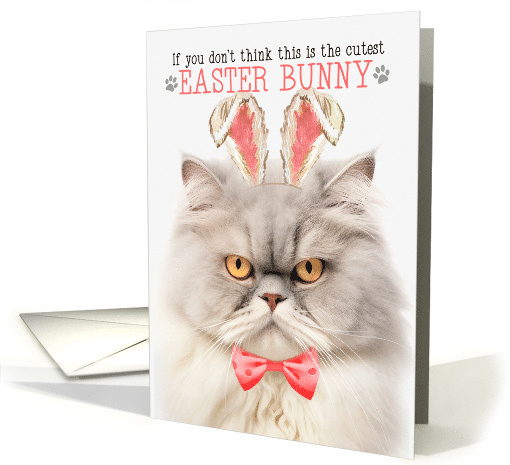 Silver and Cream Persian Cat Cutest Easter Bunny Kitty Pun card