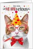 Orange and White Tabby Cat MEOWvelous Birthday card