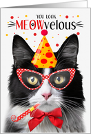 Black and White Tuxedo Cat Cat MEOWvelous Birthday card