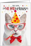 White Cat Cat MEOWvelous Birthday card