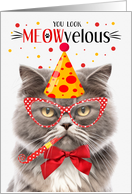 Smoke Gray Persian Cat MEOWvelous Birthday card