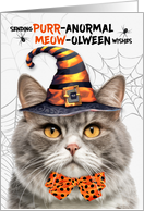 Gray Marbled Halloween Cat PURRanormal MEOWolween card