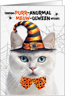 White Shorthair Halloween Cat PURRanormal MEOWolween card